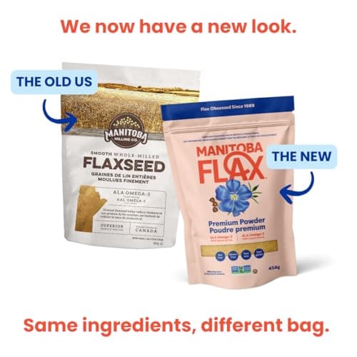 Premium Flaxseed Powder (NEW LOOK!) | Manitoba Flax by Manitoba Milling Co.| 454g | 3000 mg Omega-3, Fiber, Plant Protein | Vegan, Non-GMO, Gluten Free | Use in smoothies, oatmeal, yogurt, baked goods, dressings and sauces, and more — view 3