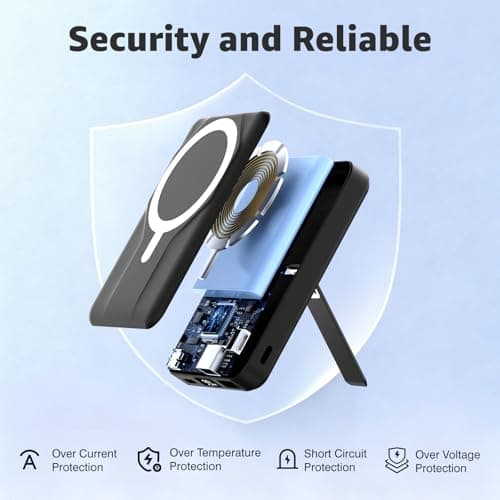 Azmuth Magnetic Wireless Power Bank 10000mAh, Compatible with MagSafe 15W Portable Fast Charger for iPhone 17/16/15/14/13/12 Series Built-in Stand LED Display 20W PD USB-C Black — view 5