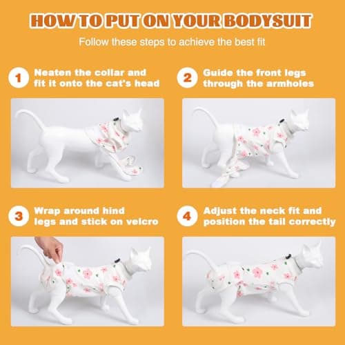 DoggieKit Cat Surgery Recovery Suit, Anti Licking Postoperative Onesie with Roll-Up Design, Soft Breathable Bodysuit Shirt for Male Neuter Female Spay Abdominal Wound Kitten E-Collar Cone Alternative — view 4