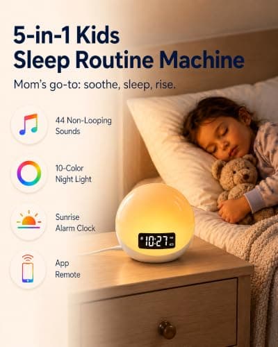White Noise Sound Machine with Sunrise Alarm Clock for Kids Baby Shusher