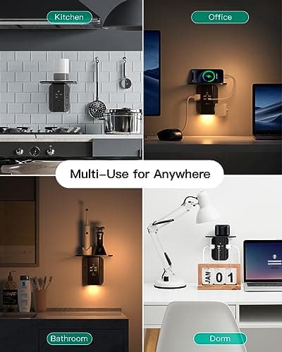Wall Outlet Extender with Shelf and Night Light,Surge Protector,USB Wall Charger with 5 USB Outlets and 3 USB Ports 1 USB C Outlet — view 5