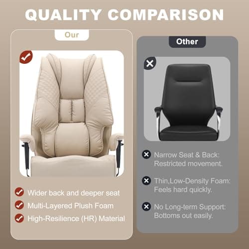 EXCEBET Big and Tall Office Chair 400lbs Wide Seat, Leather High Back Executive Office Chair with Foot Rest, Ergonomic Chairs Lumbar Support for Lower Back Pain Relief (Beige) — view 5