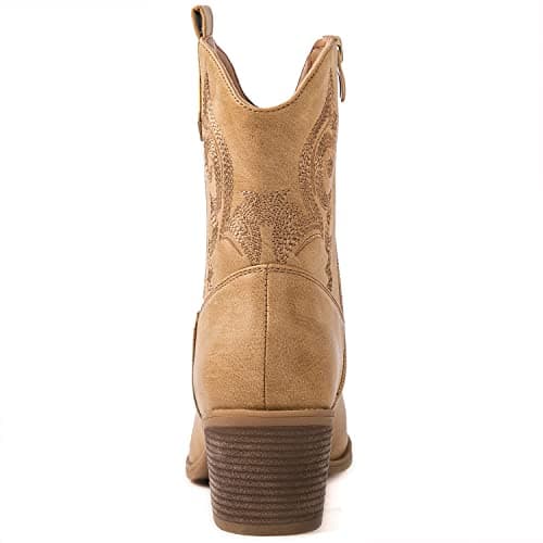 GLOBALWIN Women's The Western Wear Fashion Cowboy Cowgirl Free Birds Country Concert Disco Outfits Low Heel Walking Boots For Ladies, 19yy16 Khaki, 7.5 — view 4