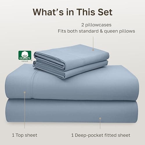 California Design Den Luxury Queen Size Sheet Set - 100% Cotton, 600 Thread Count Deep Pocket Queen Sheets, Hotel-Quality Bedding with Sateen Weave - Blue — view 3