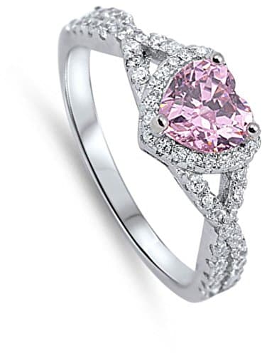 Heart Pink CZ Halo Promise Ring .925 Sterling Silver Infinity Knot Size 9