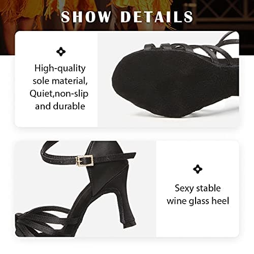 TINRYMX Women's Latin Dance Shoes Satin Ballroom Salsa Cha-cha Professional Practice Dance Shoes,EM217-Black-2.75 Inch,5 US — view 3
