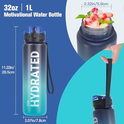 Sahara Sailor Water Bottle, 32oz Motivational Sports Water Bottle with Time Marker - Times to Drink - Tritan, BPA Free, Wide Mouth Leakproof, Fast Flow Technology with Clean Brush (1 Bottle) — view 4