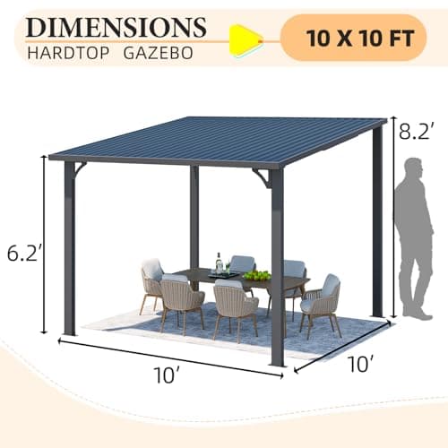 U-MAX 10' x 10' Hardtop Gazebo Outdoor Pergola, Heavy Duty Lean to Metal Pergolas and Gazebos Clearance, Wall-Mounted 10x10 Gazebo Galvanized Steel Patio Roof Awning — view 3