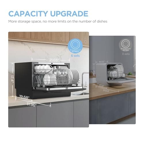 COMFEE’ Countertop Dishwasher, Energy Star Portable Dishwasher, 6 Place Settings & 8 Washing Programs, Speed, Baby-Care, ECO& Glass, Dish Washer for Dorm, RV& Apartment, Black — view 5