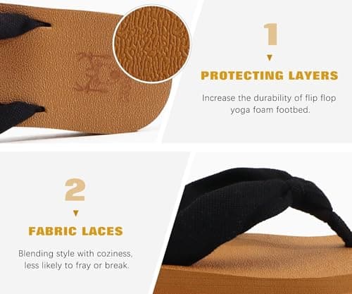 KuaiLu Flip Flops Women Arch Support Yoga Mat Comfortable Summer Beach Walking Thong Cushion Sandals Slip on Outfits Travel Essential Orthotic Slides Indoor Outdoor Slippers Shoes Black Khaki Size 6.5 — view 4