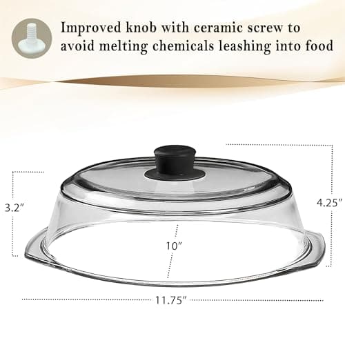 Le’raze Tall Glass Microwave Splatter Cover for Food - Cookware & Bakeware Serving Dish Cover, Plate Guard Lid with Easy Grip Silicone Handle Knob - 100% Food Grade BPA Free & Dishwasher Safe - 10in — view 3
