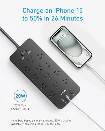 Anker Power Strip with 2100J Surge Protector, Outlet Extender, 20W, 12 AC — view 6