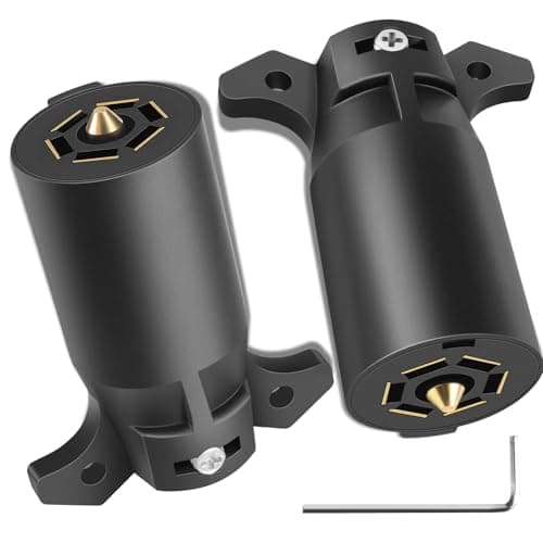 2 Pack Premium 7 Pin Trailer Plug With Built-In Brass Terminals, Heavy-Duty 7 Way Trailer Light Plug Connector Easy Installation，Waterproof 7 Prong Trailer Plug for Various RVs，Trailers，Boat Trailer