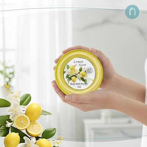 R-NEU Body Powder for Women with Powder Puff, 100% Talc-Free, Luminous Lemon Scented Dusting Powder, After Bath for Soft Skin, Extra Large, (2 Pack, 5oz Each) — view 5