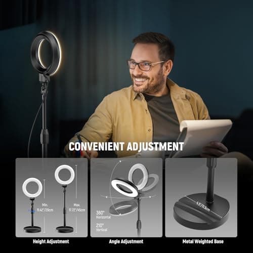 NEEWER Basics 5"/13cm Desk Ring Light with Stand, Phone Holder Base, 10W LED Selfie Light Compatible with iPhone for Video Recording Laptop Webcam Zoom Video Conference Lighting Makeup, Black BR60 — view 5