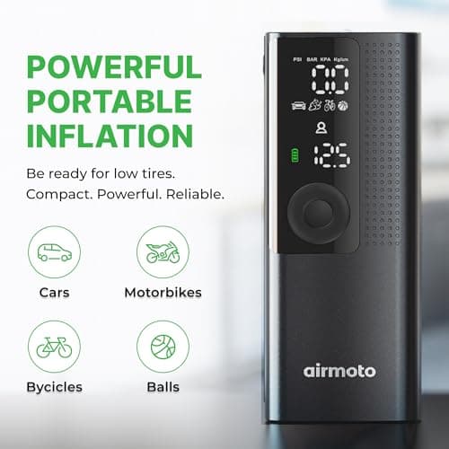 Airmoto Tire Inflator Portable Air Compressor - Air Pump For Car Tires with Digital Pressure Gauge, LED Light and Auto Shut-Off Function - Cordless Pump for Car, Motorcycle, Bicycle, Ball — view 4
