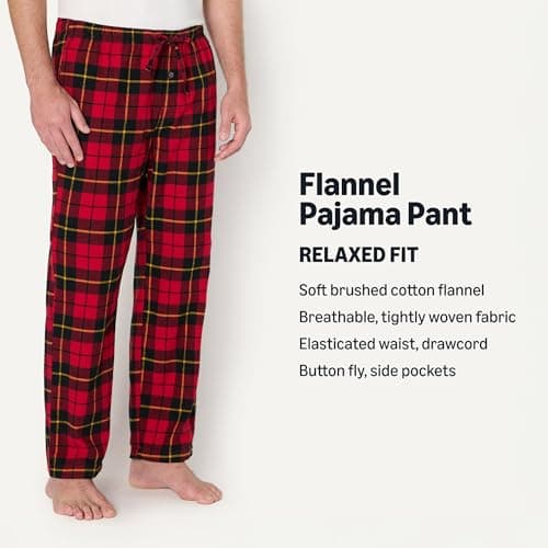 Amazon Essentials Men's Flannel Pajama Pant, Red Buffalo Plaid, X-Small