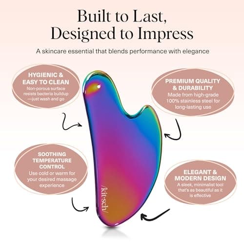 Kitsch Stainless Steel Gua Sha Facial Tools, Lymphatic Drainage Massager for Face, Chin & Jawline Sculpting, Body Guasha Tool for Muscle Tension, Skin Care Gift for Mom, Women - Irridescent — view 3