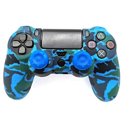 PS4 Controller Skin (1 Pair L2 R2 Trigger Extender+4 Thumb Grips+4 LED Light Bar Decal) Anti-Slip Silicone Cover Protector Sleeve Case for DualShock 4 PS4/PS4 Slim/PS4 Pro Controller (Blue camouflage) — view 5