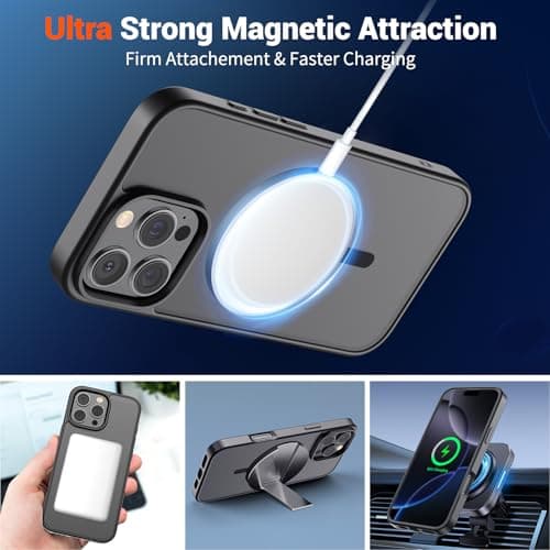 SUPFINE Magnetic for iPhone 16 Pro Max Case with Screen Protector (Compatible with MagSafe)(Military Grade Drop Protection) Translucent Matte Phone Cover,Black — view 4