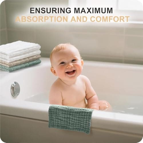 Cuddle Campus Baby Washcloths 6 Packs, Muslin Washcloths Baby,Cotton Burp Cloths, Extra Absorbent and Soft Wash Clothes for Newborns, 12x12 Inches — view 6