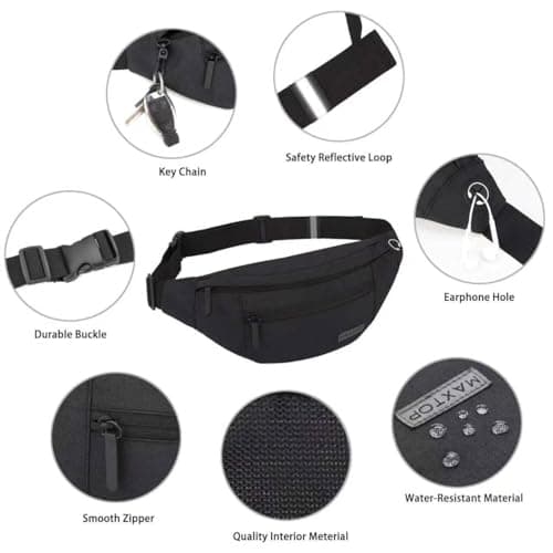 MAXTOP Large Crossbody Fanny Pack with 4-Zipper Pockets,Gifts for Enjoy Sports Festival Workout Traveling Running Casual Hands-Free Wallets Waist Pack Phone Bag Carrying All Phones — view 3