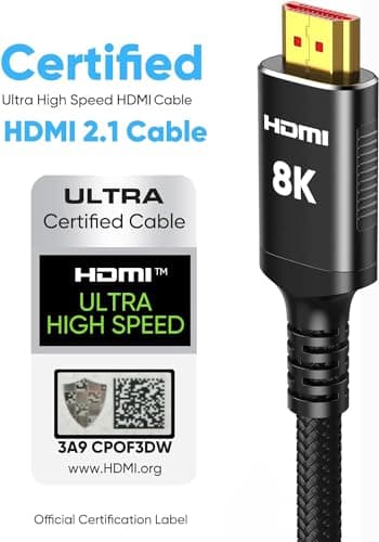 Snowkids 8K Certified HDMI 2.1 Cable 10 ft, Non-Slip Nylon Braided, 48Gbps Ultra High-Speed HDMI Cables Cord, 10K 8K@60Hz, 4K@120Hz Compatible for TV/PS-5/X-box/Projector/Sound System & More — view 2