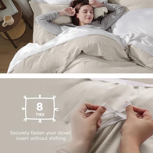 Bedsure Duvet Cover King Size - 3 Pieces Prewashed Cotton-Like Extra Soft Bedding Set, Includes 1 Duvet Cover 104x90 Inches with Zipper Closure & 2 Pillow Shams, Linen, Comforter Not Included — view 5