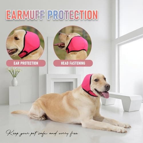 Dog Head Wrap - No Shake Ear Wrap Snood for Noise & Anxiety Relief, Ear Protector with Calming Hoodie, Dog Headband Ear Muffs for Hematoma, Grooming and Drying (Rose Red, M(Head Circle:14"-19")) — view 2
