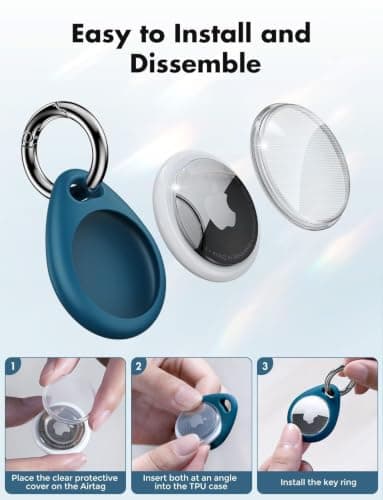 UNBREAKcable Holder for Apple AirTag - 4 Pack [Fit Tightly Design] [Easy to Install] [Hold Air Tag Securely] Waterproof TPU Shell Protective Case with All Metal Keychain Key Ring Clip — view 3