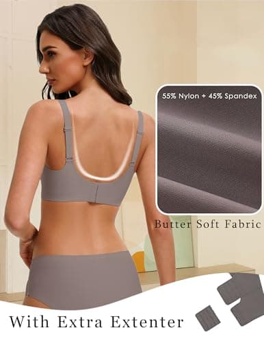 Showyoo Women's Seamless Jelly Bras Full Coverage Bralette No Underwire Comfort T-Shirt Bra with Lace Panel Insert Gray XL — view 8