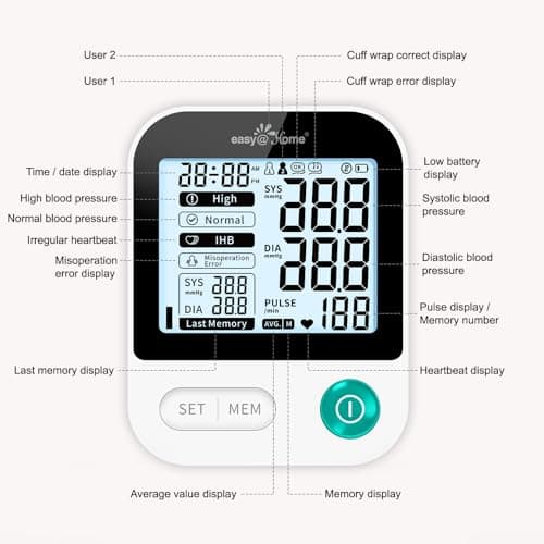 Blood Pressure Monitor for Home Use: Easy@Home Bluetooth BP Cuff with Free MyHeartPal App, Smart Digital Machine for Long-Term Trend Tracking, Large Backlit Display, EBP-20T — view 5