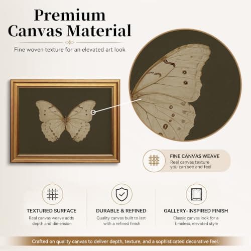 Gold Framed Wall Art Vintage Butterfly Canvas Wall Art White Butterfly Moody Insect Artwork Prints Picture for Living Room Bedroom Farmhouse Bathroom Office Decor, 8x10 — view 5