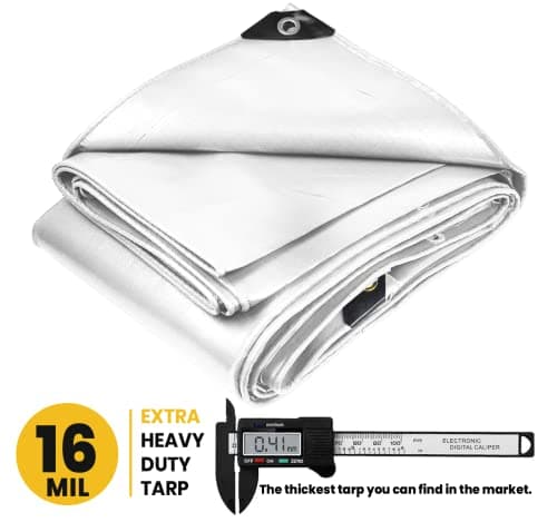 PROTARP Extra Heavy Duty 16 Mil Tarp Cover, Waterproof, UV Resistant, Rip and Tear Proof, Poly Tarpaulin with Reinforced Edges for Roof, Camping, Patio, Pool, Boat. (White 8′ X 10′)