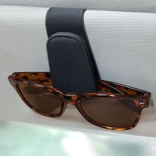 EldHus Sunglass Holder for Car Visor - 2 Pack Magnetic Car Glasses Holder Clip, Leather Eyeglass Holder for Car, Universal Vehicle Sunglasses Hanger Eyeglasses Mount, Black