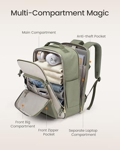 LOVEVOOK 40L Travel Backpack for Women & Men, Airline Approved Carry On Luggage with 3 Packing Cubes, TSA Overnight Bags, Waterproof Personal Item Bag, Weekender Essentials Backpacks fits 17" Laptop — view 2
