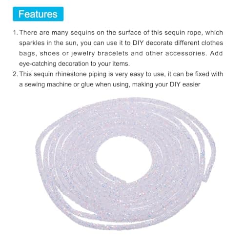MECCANIXITY 5 Yard 6mm 0.24 inch Glitter Sequins Rope Sequins Rhinestone Tube Cord for DIY Wedding Dresses Costume Clothing Shoes Jewelry Accessory White — view 3