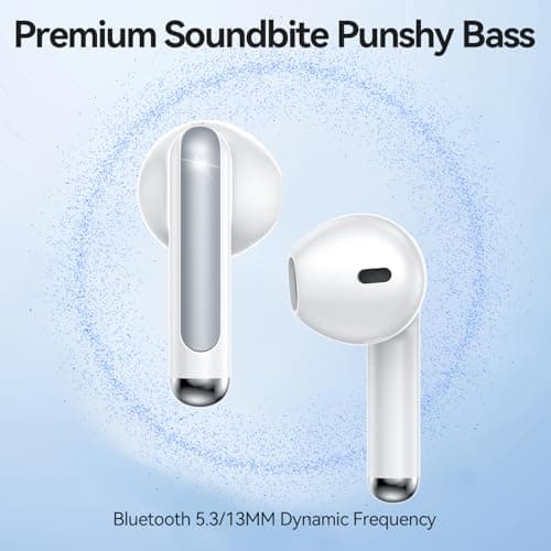 Wireless Earbuds, Bluetooth 5.3 Headphones Deep Bass Stereo Sound with ENC Noise Cancellation Wireless Headphones with 50H Playback and LED Display, IPX7 Waterproof Ear Buds White