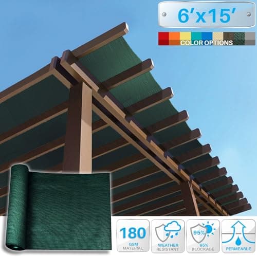 Patio 6' x 15' Sun Shade Fabric Roll 6/8/12 FT Shade Cloth for Patio, Outdoor Mesh Sail Sun Shades Canopy Replacement Pergola Cover for Backyard Deck Porch, Green — view 4