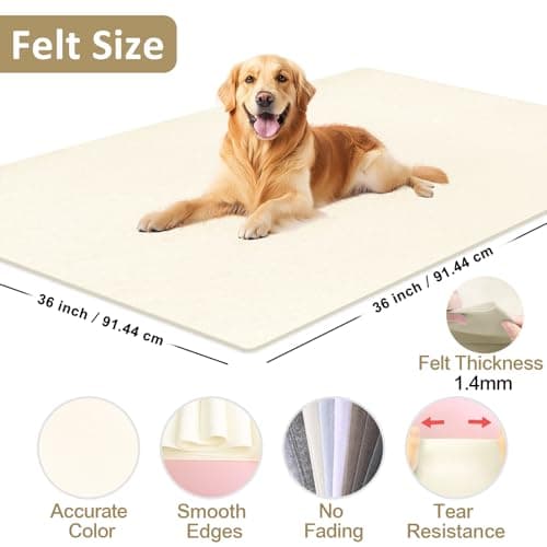 XSEINO Ivory Large Felt Fabric 36" X 36 "(1 Square Yard), 1.4 mm Thick Soft Felt Fabric Sheet for Crafts, White Series Colors Soft Nonwoven Fabric, Fit for Decoration, Sewing, DIY Crafts
