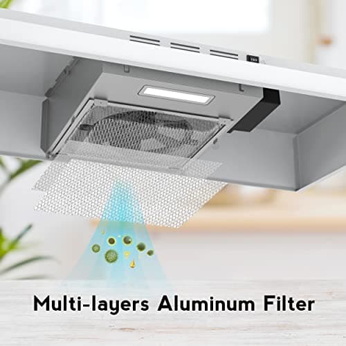 FIREGAS Range Hood 30 inch Under Cabinet, Kitchen Hood with 2 Speed Exhaust Fan,Ducted/Ductless Convertible, Rocker Button Control,300 CFM, White Stove Hood Vent Aluminum Filter Included — view 4