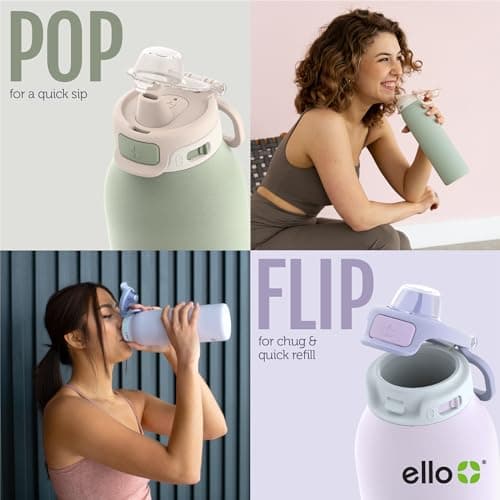 Ello Pop & Fill 22oz Stainless Steel Water Bottle with Quick Fill Technology, Double Walled and Vacuum Insulated Metal, Leak Proof Locking Lid, Sip and Chug, Reusable, BPA Free, Aurora — view 3