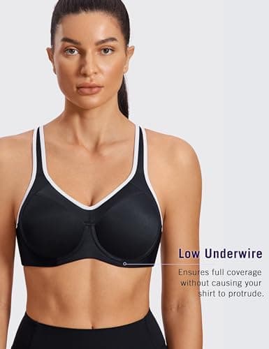 SYROKAN Women's Full Support High Impact Racerback Lightly Lined Underwire Sports Bra Black 36F — view 4