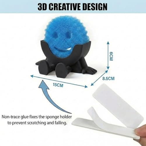 Creative Drainage Sponge Holder: Traceless Glue, 3D Printed Funny Kitchen Sink Holder, Keeps Sponge Dry – for Scrub Daddy (1, Black) — view 2