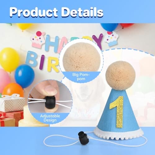 Supet Dog Birthday Decorations for Small & Large Dogs, Dog Boy Girl Birthday Kit with Party Hat | Happy Birthday Banner & Bandana, 1st Birthday Party Set, Pet Birthday Party Supplies (Blue, S) — view 5