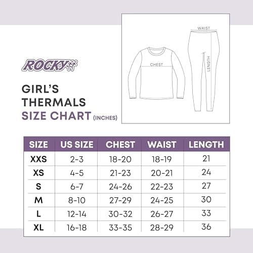 Rocky Thermal Underwear For Girls (Long Johns Thermals Set) Shirt & Pants, Base Layer w/Leggings/Bottoms Ski/Extreme Cold (Ballerina - Large) — view 5