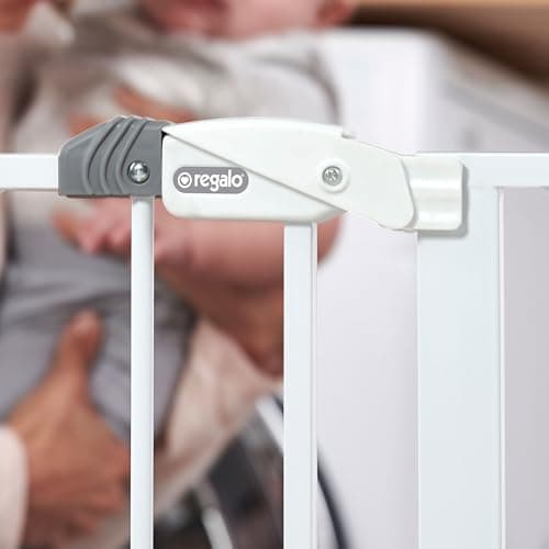 Regalo Safety 29-38.5" Baby Gate for Doorways & Bottom of Stairs, Pressure Mounted Baby Gate with Door for Babies, Toddlers & Pets, Tested & Safe for 30 Years, American Designed, American Owned, White — view 5