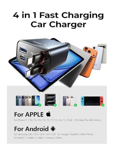 LISEN Retractable Car Charger, 84W Car Charger USB C Fast Charge, 4 in 1 — view 6