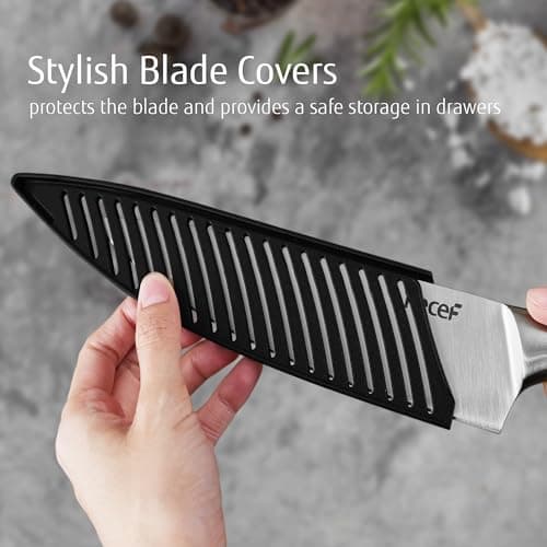 hecef Silver Kitchen knife set of 3, Satin Finish Blade with Hollow Handle, includes 8" Chef, 5" Utility and 3.5" paring knife