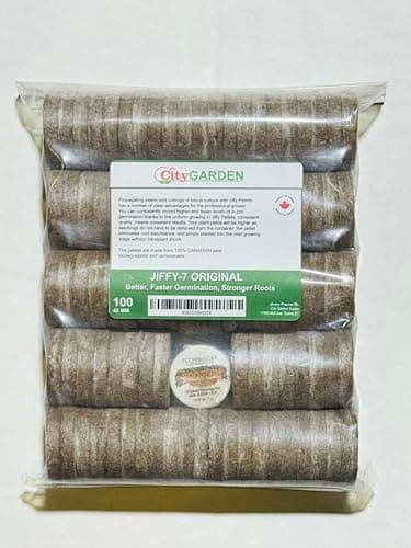 Jiffy-7 The Original 100% Peat Pellets, Propagating Seeds and Cuttings Or Tissue Culture for Stronger Roots, Biodegradable Net. Product of Canada. 100 Pellets (42mm)